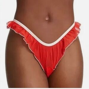 NWT Free People HAH Fly Girl Mesh‎ Panty in Blood Orange, Size Large